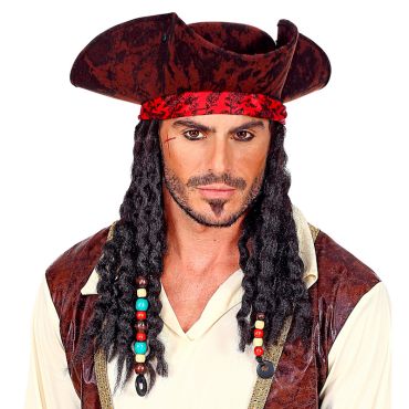 Tricorne de pirate avec bandana rouge et dreadlocks | jourdefete.com Tricorne de pirate avec bandana rouge et dreadlocks | jourdefete.com