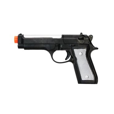 Pistolet factice noir 21 cm avec embout orange pour déguisement | jourdefete.com