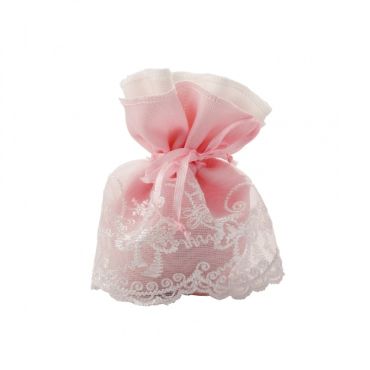 4 Pochons en Dentelle Robe Rose