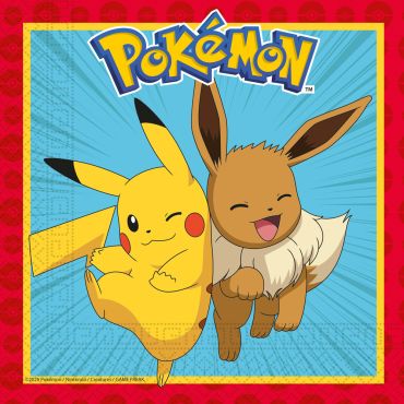 Serviettes Pokémon Pikachu et Évoli 33x33 cm pour anniversaire enfant | jourdefete.com