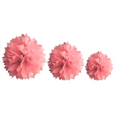 Décoration Pompon Rose - assortiment de 3 tailles