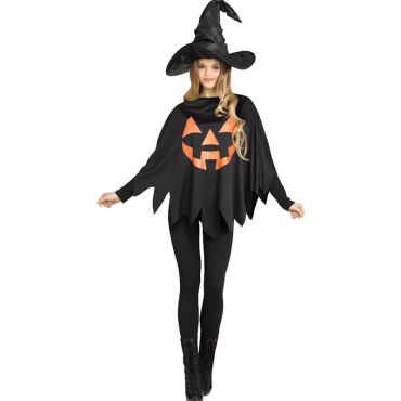 Craquez pour ce poncho d'Halloween avec une citrouille scintillante imprimée | jourdefete.com