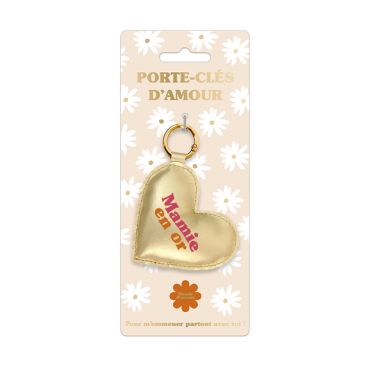 Porte-clés en forme de cœur doré "Mamie en Or", un cadeau précieux pour grand-mère | jourdefete.com