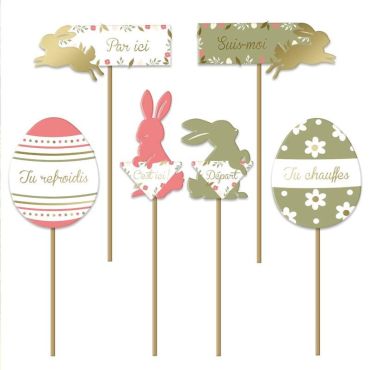 Pack de 6 bâtonnets à planter - Flèches directionnelles - Joyeuses Pâques | jourdefete.com