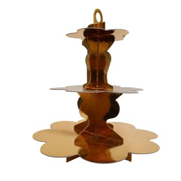 Présentoir à gâteaux doré 3 étages en carton rigide H37 cm | jourdefete.com