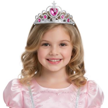 Tiare de princesse rose et argent pour enfant | jourdefete.com