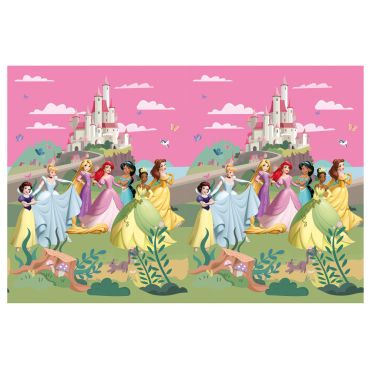Nappe d’anniversaire Princesses Disney avec château féérique et princesses réunies | jourdefete.com