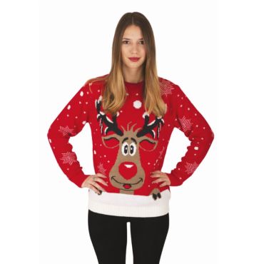 pull de noel rouge avec renne pour femme | jourdefete.com