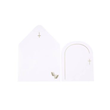 10 Invitations et Enveloppes - Collection Communion Pureté Blanc et Or