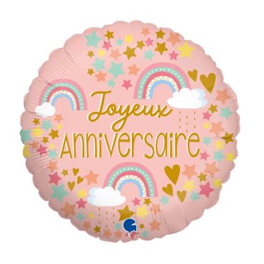 Un beau ballon en aluminium - Joyeux Anniversaire - Rose Arc-en-ciel pour votre fête | jourdefete.com