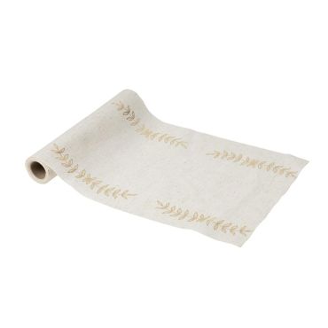 Chemin de table rameaux d’olivier effet lin et or pour décoration de fête | jourdefete.com