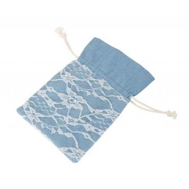 Lot de 4 pochons jean en toile avec dentelle - 8 x 10 cm - Clair | jourdefete.com