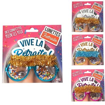 Lunettes "Vive la Retraite" à confettis multicolores pour fête de départ à la retraite | jourdefete.com