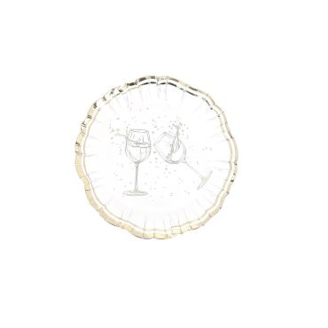 Bols Bubbles Party blanche et dorée avec motif verres à vin Ø 13 cm | jourdefete.com
