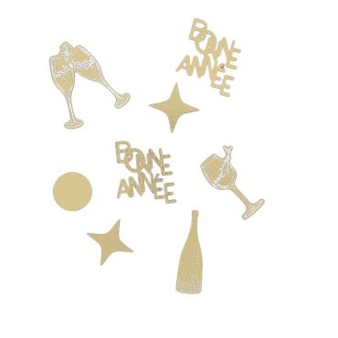 Confettis Bonne Année or et blanc pour table de réveillon du Nouvel An | jourdefete.com
