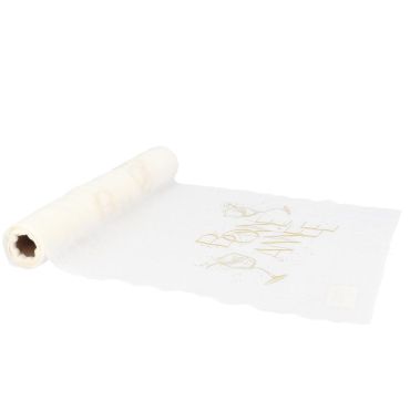 Chemin de table Bonne Année Bubbles Party blanc et or pour réveillon | jourdefete.com