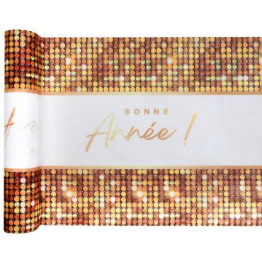 Chemin de table Bonne Année Disco doré pour soirée festive | jourdefete.com