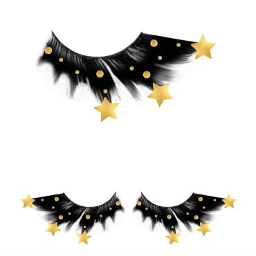 Cils noirs décorés d’étoiles dorées pour le réveillon du Nouvel An | jourdefete.com