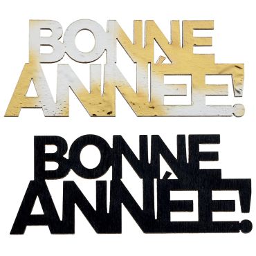 Décorations à parsemer Bonne Année en bois noir et champagne | jourdefete.com