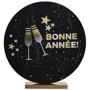 Décoration "Bonne Année" champagne noir et or avec étoiles festives | jourdefete.com
