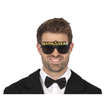 Lunettes pailletées Happy New Year noires et dorées pour le réveillon | jourdefete.com