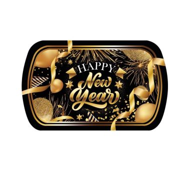 Plateau Happy New Year noir et doré pour le réveillon du Nouvel An | jourdefete.com