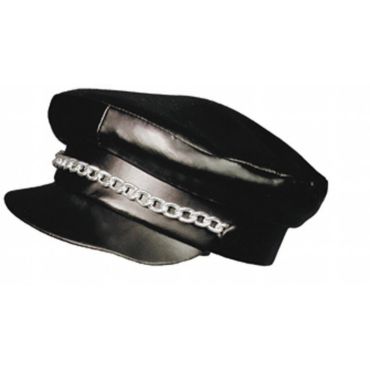 Casquette rocker noire brillante avec chaîne argentée | jourdefete.com