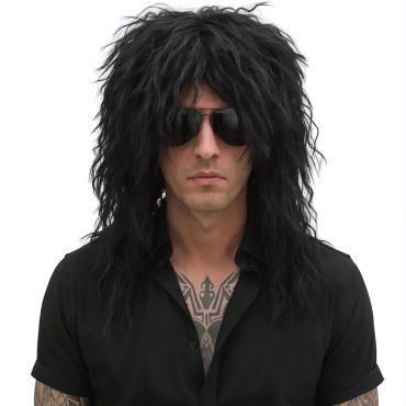 Perruque noire style rocker pour soirées à thème et fêtes déguisées | jourdefete.com