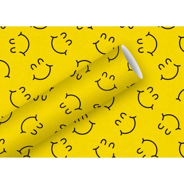 Papier cadeau kraft recyclé motif sourires jaunes joyeux | jourdefete.com