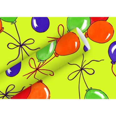 Papier Cadeau "Ballons Fond Citron Vert" avec ballons colorés | jourdefete.com