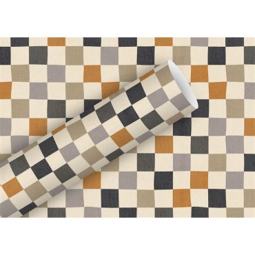 Papier cadeau Check Up Boho aux carreaux beiges et marrons | jourdefete.com