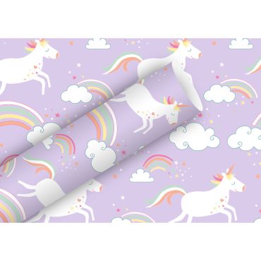 Papier Cadeau "Licornes" avec licornes et arc-en-ciel | jourdefete.com
