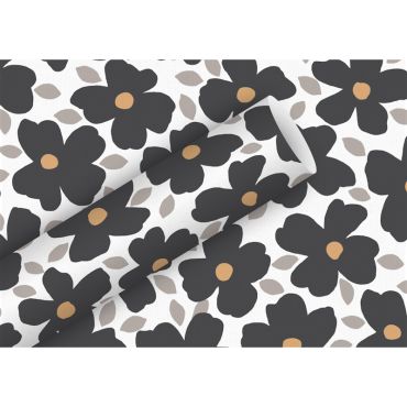 Papier cadeau Poppy Pop Boho aux motifs floraux noirs et dorés | jourdefete.com