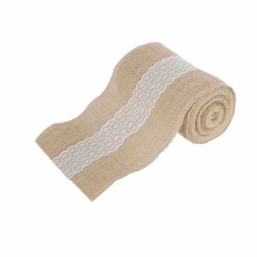 Chemin de Table en Toile de Jute avec Dentelle