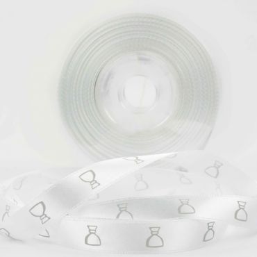 Ruban en Satin Blanc Imprimé Calice Argenté - 25m