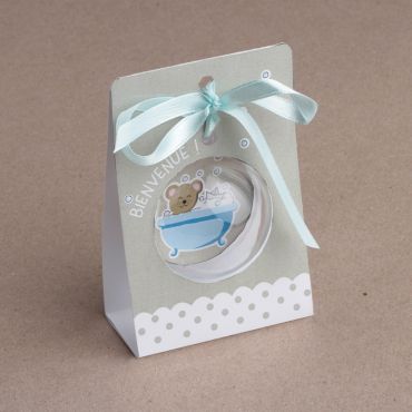 10 Porte-Boules "Bienvenue" avec pastilles - Nounours bleu