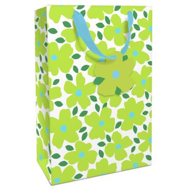 Sac cadeau Poppy Pop Fresh, motif floral vert pomme et bleu | jourdefete.com