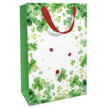 Sac cadeau "Lucky You" avec motifs trèfles et coccinelles porte-bonheur | jourdefete.com