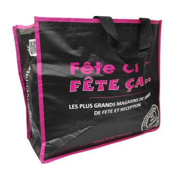 Sac cabas réutilisable noir et rose "Fête ci, Fête ça" pour shopping ou fête | jourdefete.com