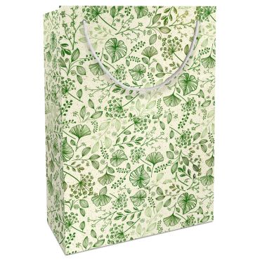 Sac cadeau Botanic Mix motif feuillage vert 25 x 33 x 11 cm | jourdefete.com