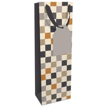 Sac cadeau bouteille Check Up Boho, motif à carreaux beige et noir | jourdefete.com Sac cadeau bouteille Check Up Boho, motif à carreaux beige et noir | jourdefete.com