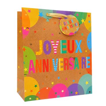 Sac cadeau kraft en papier - Joyeux Anniversaire Coloré - Taille M Sac cadeau kraft en papier - Joyeux Anniversaire Coloré - Taille M