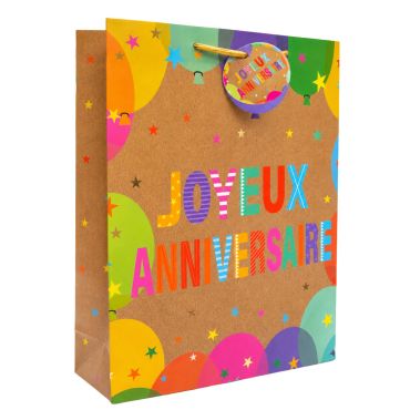 Sac cadeau kraft en papier - Joyeux Anniversaire Coloré - Taille L Sac cadeau kraft en papier - Joyeux Anniversaire Coloré - Taille L