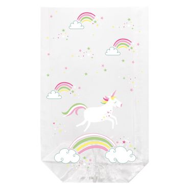 Sachet transparent Licorne avec arcs-en-ciel et clips | jourdefete.com