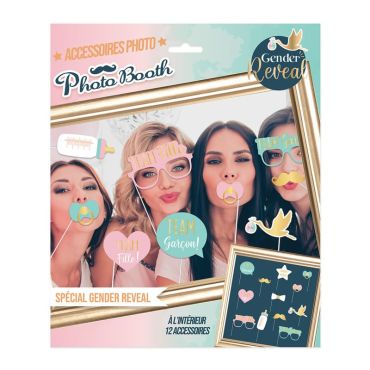 Pack de 12 accessoires pour photobooth - Fille ou Garçon ? - Collection Gender Reveal | jourdefete.com