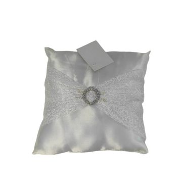 Coussin pour alliances avec strass - 19 x 19 cm - Ivoire Satiné | jourdefete.com