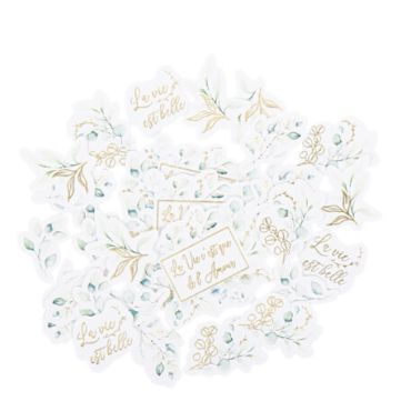 100 Confettis Sauge Green Blancs, Vert Sauge et Or De 2 à 5 cm | jourdefete.com