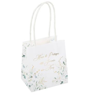 6 Sacs Cadeaux Merci de Partager Cette Journée Avec Nous Sauge Green Blancs, Vert Sauge et Or 10 x 11 x 7 cm + Anses Blanches | jourdefete.com