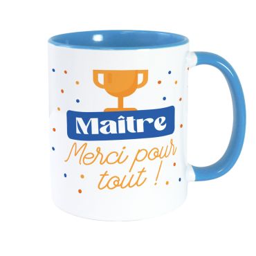 Mug bleu Maître avec message Merci pour tout , un cadeau de fin d’année scolaire | jourdefete.com