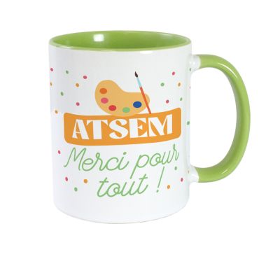 Mug vert ATSEM avec message Merci pour tout - Cadeau de fin d’année scolaire | jourdefete.com